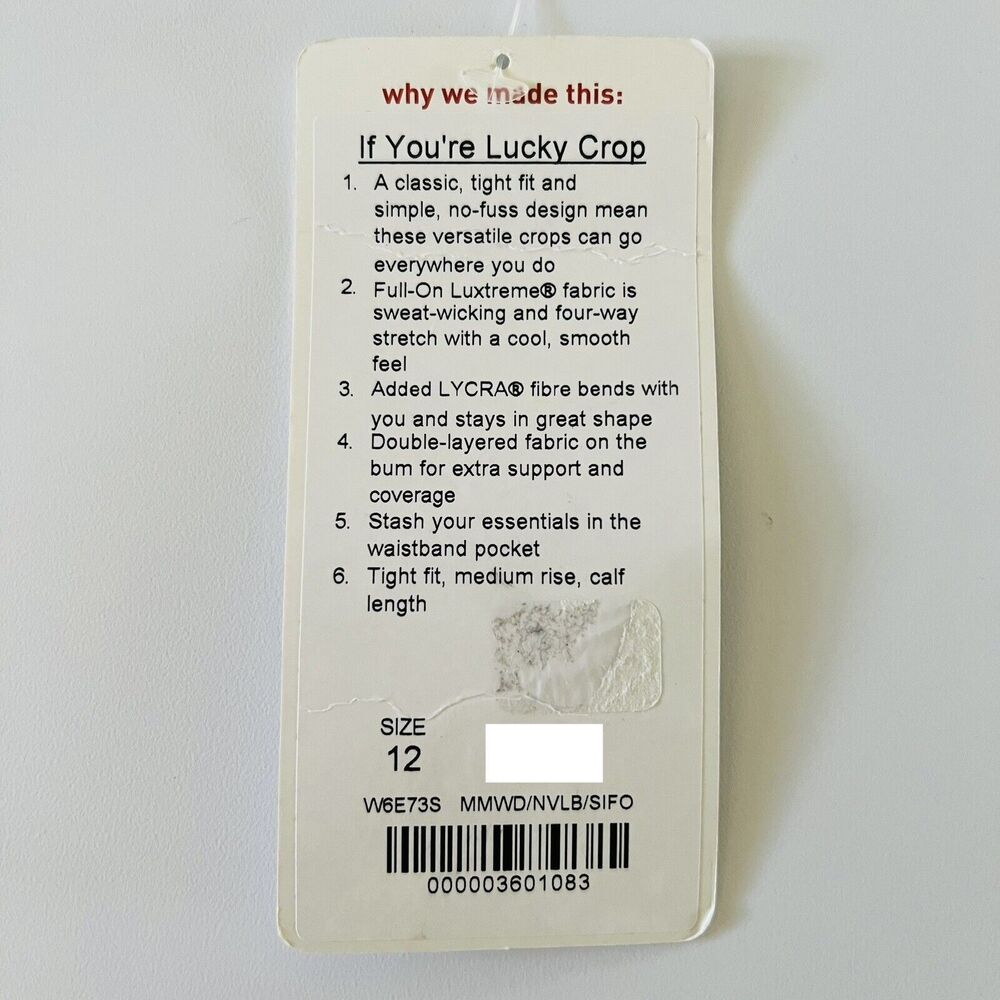LULULEMON ATHLETICA White Deep Navy Blue If You Are Lucky Crop Leggings - US 12 - Picture 9 of 9